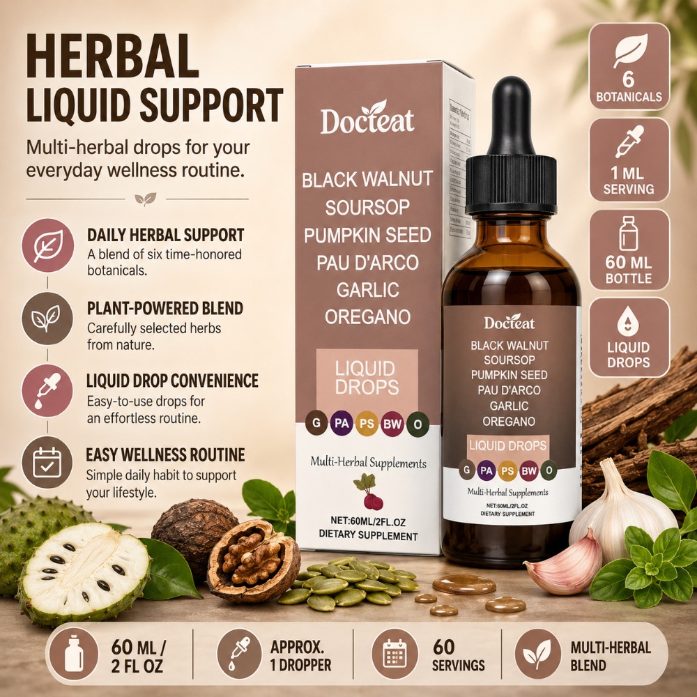 Herbal Wellness Liquid - ด็อกทีท แบล็ควอลนัท ซาวร์ซอป ลิควิด ดรอปส์, สมุนไพรเสริมอาหารจากเมล็ดฟักทอง