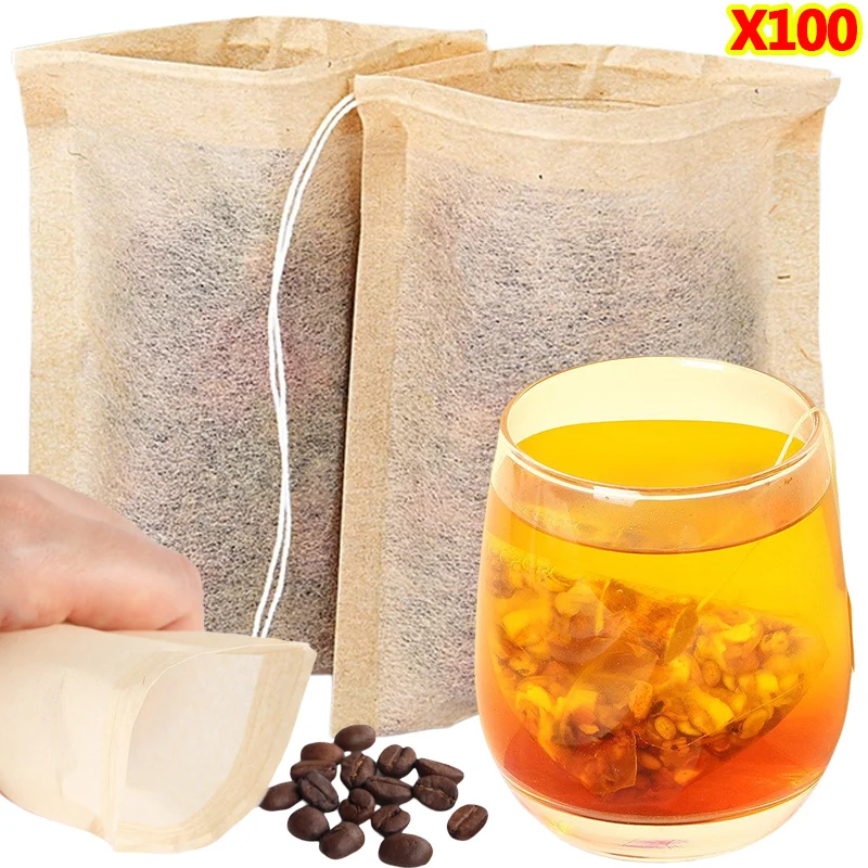Nettle Leaf Tea - 100 ชิ้น Teabags พร้อมสายรัดกรองถุงชาเปล่าสําหรับกาแฟ Bean Leaf